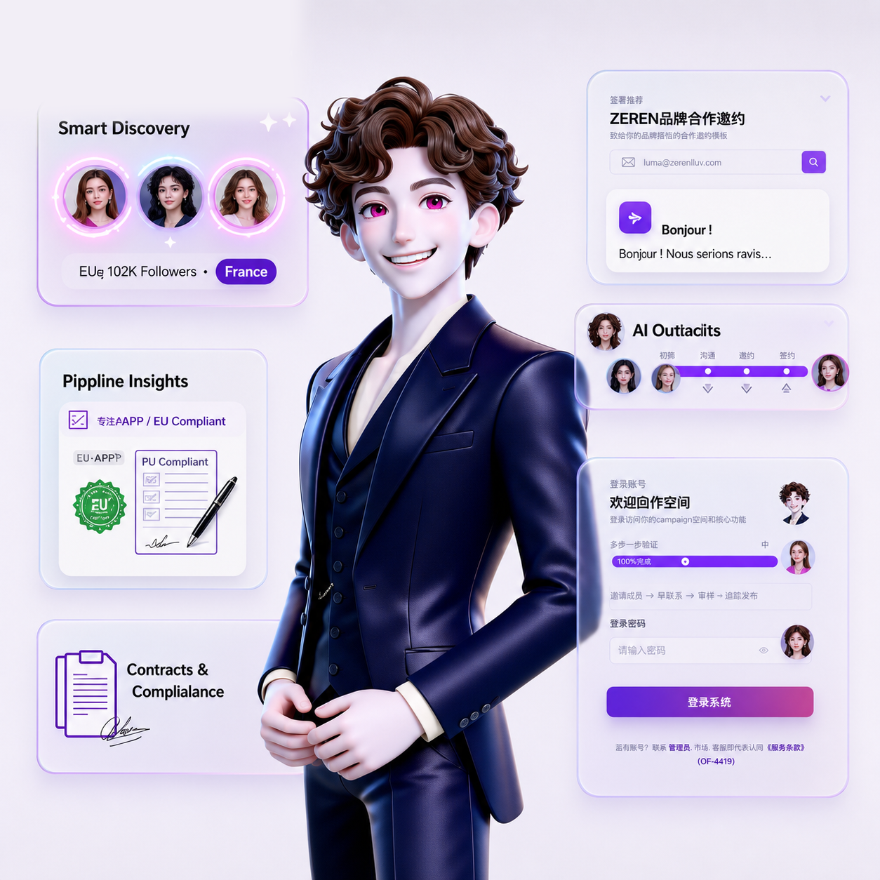 ZEREN 欧洲红人营销平台功能插画